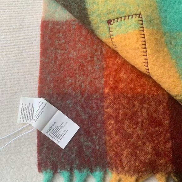 ACNE STUDIOS Brown & Yellow Mohair Checked Scarf - Picture 4 of 5